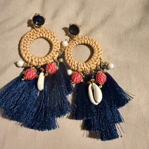 Lilly Pulitzer Navy and Tan Tassel Earrings